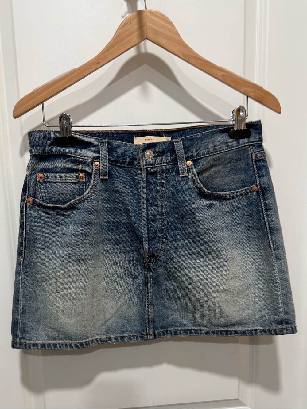 ICON Distressed Blue Denim Mini Skirt